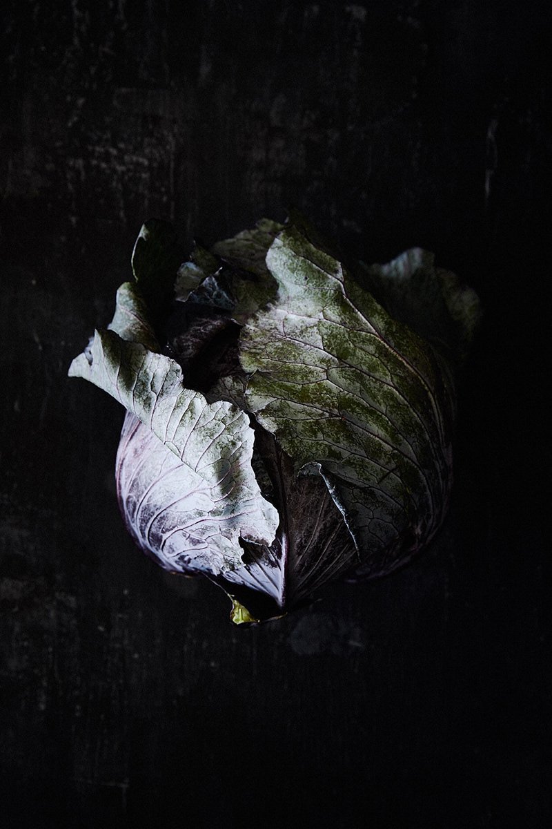 A cabbage still wrapped in its outer leaves, RAW by Hannah Caldwell