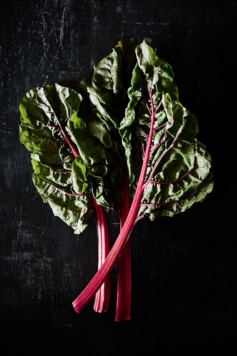 Rainbow chard with crimson stems, RAW by Hannah Caldwell